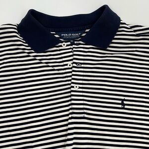 Polo Golf Ralph Men's XL‎ Navy Striped Logo Short Sleeve Polo